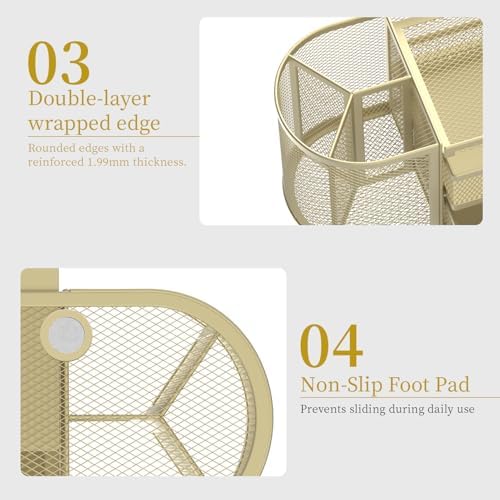 SUPEASY Mesh Desk Organizer, Pen Holder for Desk with 2 Drawers, Yellow