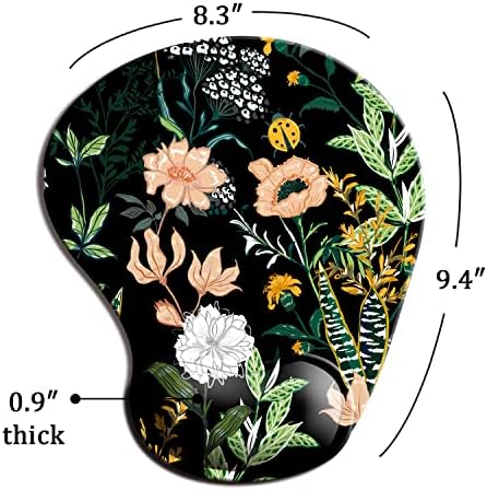 Dooke Ergonomic Mouse Pad with Wrist Support, Cute Mouse Pads with Non-Slip PU Base for Home Office Working Studying Easy Typing & Pain Relief Black Floral