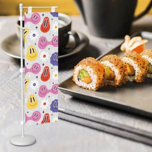 Happy Faces Daisy Deluxe Desk Flag Set, 12 x 4 Inch Miniature Table Flag with 14" Pole & Stand Base