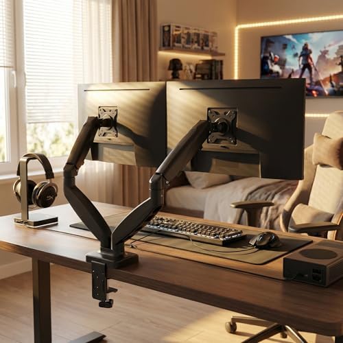 Sit and Standing Desk Converter 36x24 inches w/Dual Monitor Arms Mount - Height Adjustable Music Production Studio Workstation for Home Office