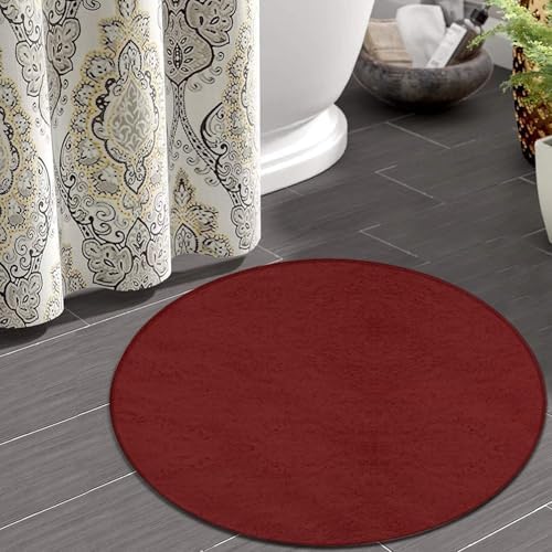 Home Decor Non Slip Kitchen Office Circle Rug, Machine Washable Modern Round Area Rug, Room Sofa Yoga Soft Round Carpet Brick Red, 24inch