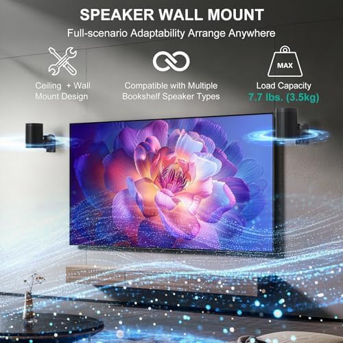 WALI Speaker Wall Mount, Surround Sound Speaker Stand with Adjustable Swivel Tilt Angle, Small Bookshelf Speaker Mount for Living Room, Home Theater, Hold up to 7.7 Lbs, (SWM602), 5 Pack, Black