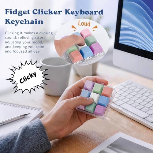 Keyboard Fidget Toy, Creamy Fidget Clicker Keyboard Fidget Keychain, Button Fidget Gifts for Adults, Boost Focus & Ease Anxiety Anywhere — Perfect Stress-Relief Gift (3×3 Grid Layout B)