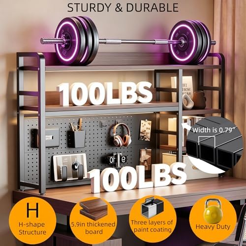 Desktop Hutch Bookshelf, 4-Tier Metal Desk Shelf for Top of Desk