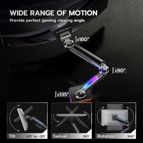 ARES WING Ultrawide Monitor arm with RGB for 17-49 Inch Screen, Black