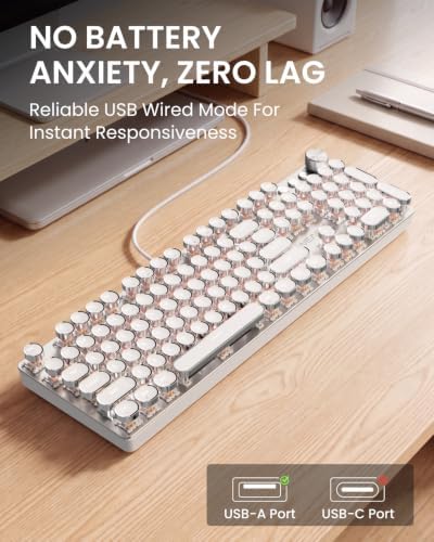 Wired Typewriter Mechanical Keyboard, Retro Punk Keyboard with Media Knob