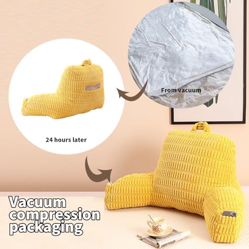 Large Reading Pillow for Sitting Up with Arms,Yellow Corduroy