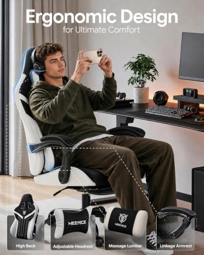 Ergonomic Gaming Chair with Footrest for Adults, Leather Mesh