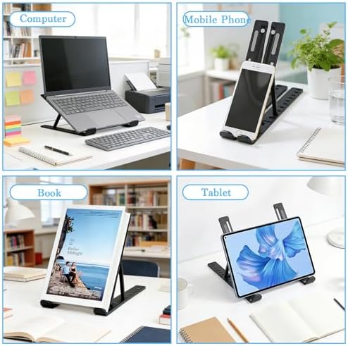 Laptop Stand for Desk, Adjustable 10-Angle Foldable Laptop Riser, Portable Black Plastic Tablet Holder, Ventilated Notebook Stand Compatible with All Laptops up to 17 Inch