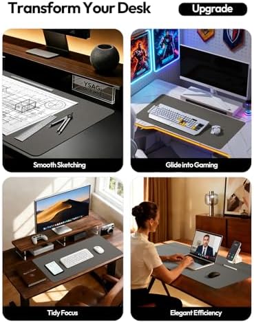 YSAGi Leather Desk Pad Protector, Office Desk Mat, Large Mouse Pad, Non-Slip PU Leather Desk Blotter, Laptop Desk Pad, Waterproof Desk Writing Pad for Office and Home (Dark Grey,55" x 24")