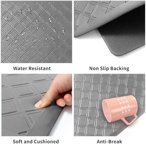 17.3 x 30 Inch Waterproof Anti Fatigue Comfort Kitchen Mat, Thick Non-Slip Standing Desk Mat, Commercial Pads for Offices, Home, Garages (Grey, 30" L x 17.3" W x 0.4" Th)