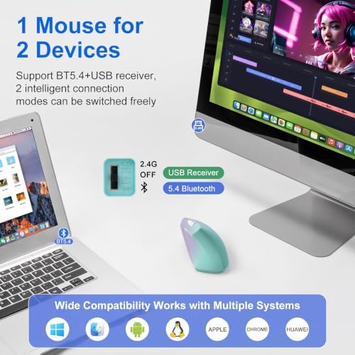 Wireless Ergonomic mouse, Rechargeable Bluetooth Vertical Mouse Dual Mode