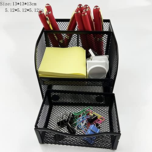 Fengtaiyuan T11, Black Square Metal Wire Mesh Pencil Holder, Pencil Cup, Pen Holder, Desktop Organizer, Office Storage Box (T11)