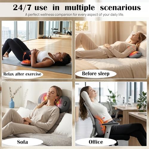 3-in-1 Back Restore Massage Pillow with Heat, Vibration & Support, Ergonomic Triple Fusion Massager, Sciatica & Lower Back Pain Relief (Used plugged in, Without Battery Charging)