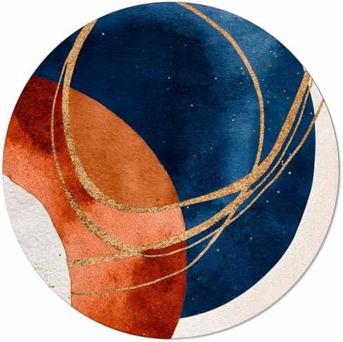 Navy Blue Burnt Orange Round Area Rugs, Boho Art Modern Geometric Non-Skid Children Playing Mat, 3ft Soft Circle Farmhouse Rugs for Living Room, Bedroom, Dining Room