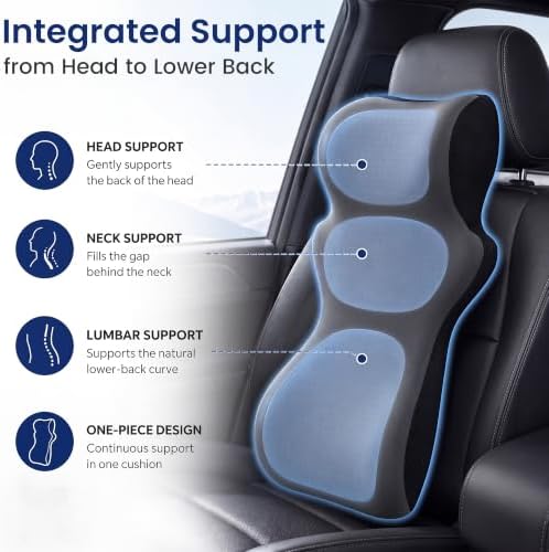 BALAPET One-Piece Car Headrest & Lumbar Support Pillow, Gray
