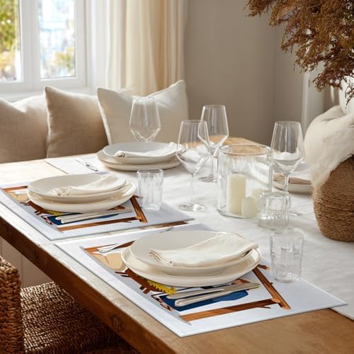 Shrahala Christmas Christ Scene Set of 8 12 X 18 Inch Linen Placemats, Merry Christmas Concept with Holy Burlap Table Mat Washable Double Layered Heat Insulation for Indoor/Outdoor