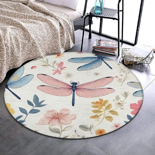 Circular Rugs Large Modern Round Area Rug Fashion Decor Mat for Home Office Dragonfly