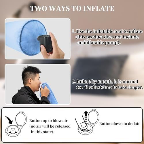 ONTYZZ Inflatable Short Body Pillow, Short Pillow for Bed, Oval Bolster Pillow for Good Sleeping and Back/Neck Support, 1pcs Blue