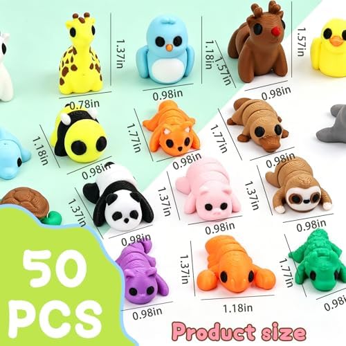50 pcs 3D Printed Animal Figurines, Mini Articulated Animal Figurines Toys, Party Favors, Pocket Fidget Toys, Goodie Bag Stuffers, Exchange Gifts, Desk Pets, Classroom Rewards for Kids, Birthday Gifts