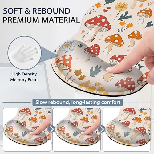 Ergonomic Memory Foam Wrist Rest Set for Keyboard and Mouse,Cute Mushroom Flower Supportive Mouse Pad with Non Slip Base for Office Work and Gaming