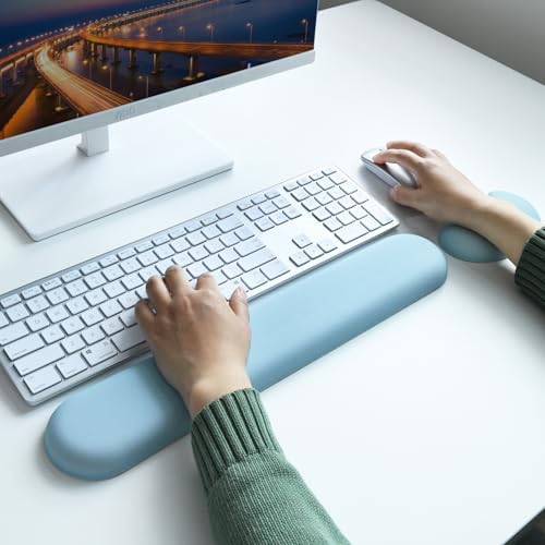 Keyboard Mouse Wrist Rest Set, Gel Ergonomic Wrist Rest for Keyboard and Mouse Non Slip Base, for Laptop, Desktop Computer, Office Desk Accessories (Blue)