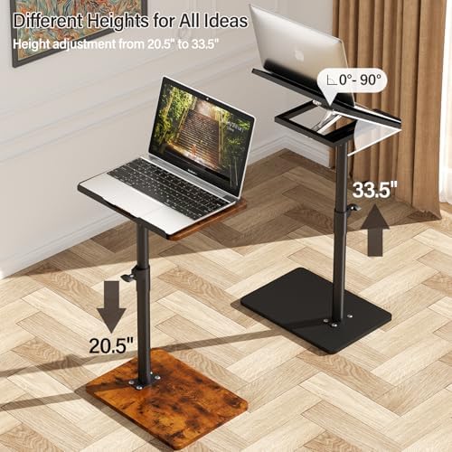 YUHFERA Sofa Armrest Tray Table for Couch - 360° Swivel Height Adjustable End for Small Spaces, Snack Side Table for Bed or Chair with Phone & Tablet Slot (Rich,Angle Adjustable)