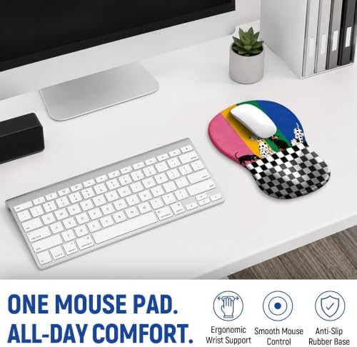Ergonomic Mouse Pad with Wrist Rest, Gel Wrist Support, Checker Dog