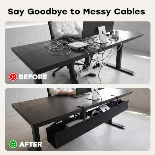 No Drill Under Desk Cable Management Tray, 48 Inch, Black