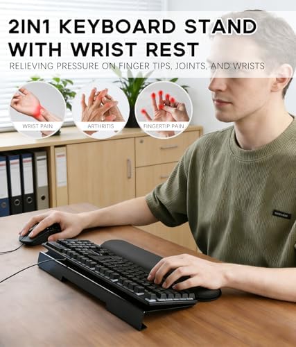 JIKIOU Computer Keyboard Wrist Rest Stand with Wrist Pad for Desktop Black