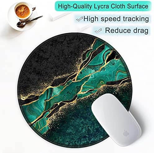 ITNRSIIET Round Mouse Pad with Stitched Edge Premium-Textured Waterproof Non-Slip Rubber Base Desktop Protection Mat Diameter 8.7 inches, Green Marble Gold