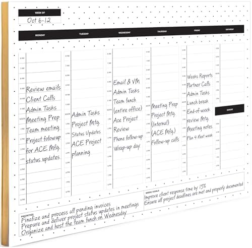 BLU MONACO | Dots Weekly Notepad with Hourly Time Blocking | 52-Page Tear-Off Weekly Planner Pad with Priorities, Goals & Water Tracker | Beautiful Desk Organizer for Productivity