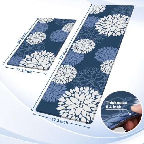 Kitchen Mats 2 Piece Set, Anti Fatigue Non Slip Cushioned Floor Rugs, Blue