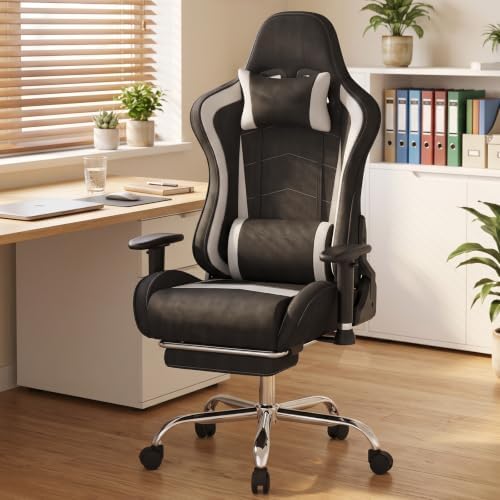 LUCKRACER Gaming Chair High Back Ergonomic Computer Chair with Breathable Fabric, with Lumbar Support, 8-Way Adjustable Armrests, Integrated Frame for Office Study Gaming, Grey
