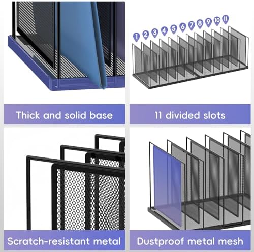 File Organizer for Desk, 11-Section Vertical File Sorter, Paper Holder Organizer Standing Metal File Folder for Office Home Classroom, Black