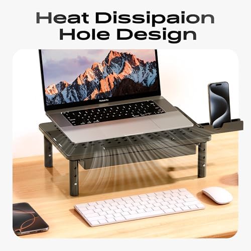 Computer Monitor Stand Riser with Storage, 3 Height Adjustable Laptop Desktop Monitor Stand with Drawer, Metal Short Printer Table, Stand Riser for Desk, Office Desk Organizers and Accessories, 1 Pack