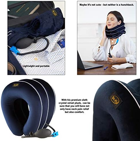 Dr Fix Cervical Neck Traction Device for Instant Neck Pain Relief at Home | Elastic Band (Dark Blue, 12-17)