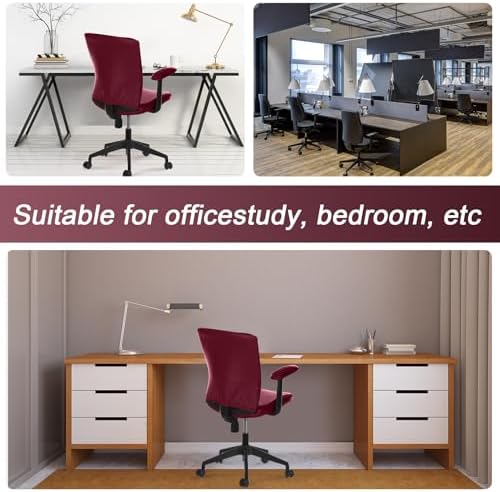 Tallew 4 Pcs Office Chair Covers PU Leather Office Desk Accessories Universal Computer Chairs Cover Stretchable Protective Chair Seat Covers Desk Armrest Cover Slipcovers Rotating Backrest(Burgundy)