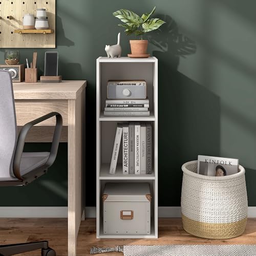 Homes: Inside + Out Apexa 3-Cube Storage Organizer Shelves, Stackable Wood Bookcase Fits Cubby Bins for Organization, Dorm Teen Room Decor & Home Office, Taupe Grey