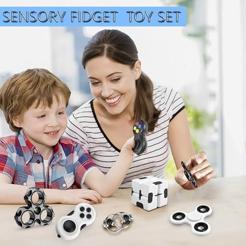5PC Fidget Toys Adults Set Fidgets for Classroom Must Have Autism Sensory Pack Figette Cube ADHD Special Treasure Prize Tool Stress Relief Desk Cool Gadget for Kid Easter Basket Stuffers for Teen Boys