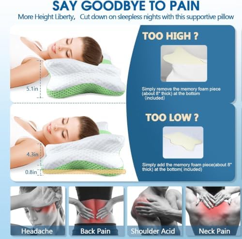 CHxxy Memory Foam Pillows, Cervical Pillow for Neck & Shoulder Pain Relief