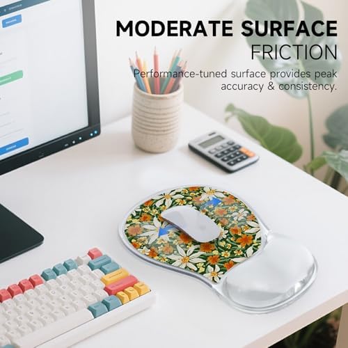 AUPET Ergonomic Mouse Pad with Gel Wrist Support – Non-Slip Mouse Mat with Comfortable Memory Gel Cushion – Relieves Wrist Pain – Designer Pattern for Home Office & Gaming (Sunny Daisy Patch)