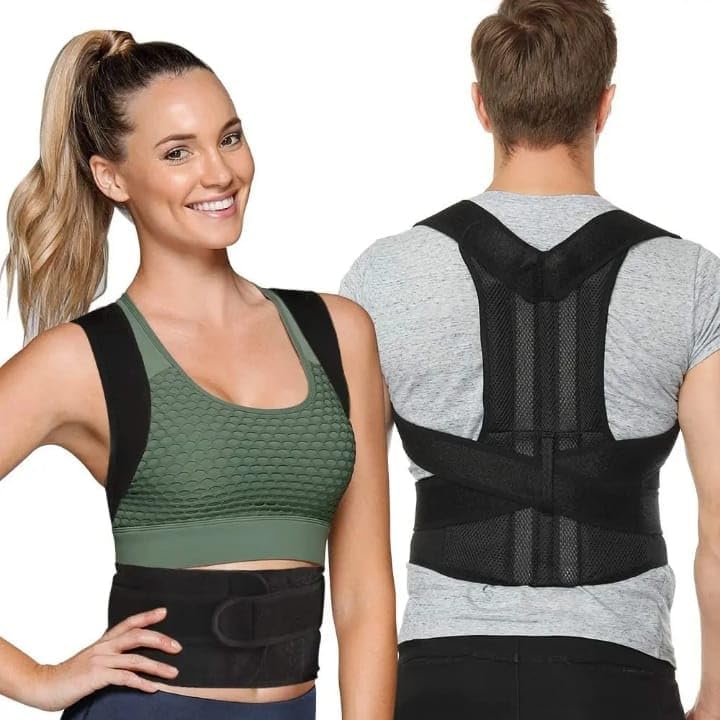 Posture Corrector for Men and Women, Adjustable Back Brace, Breathable, Pain Relief, Black