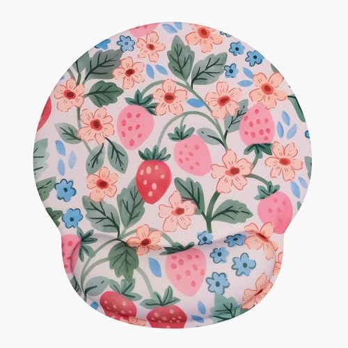 Seorsok Brightly Colored Strawberry Mouse Pad with Gel Wrist Support Mouse Pad,Ergonomic Aesthetic,Comfortable Mousepad for Office Game Work Computer,Pain Relief Mousepad with Non-Slip Silicone Base