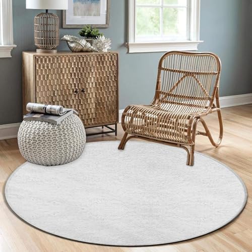 Room Sofa Yoga Soft Round Carpet, Home Decor Non Slip Kitchen Office Circle Rug, Machine Washable Modern Round Area Rug White, 24inch