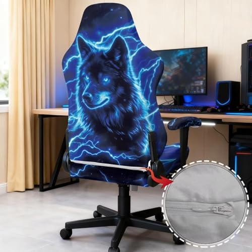 Wolf Lightning Gaming Chair Covers Washable Game Chair Cover Saint Patrick's Day Computer Reclining Gamer Chairs Protector Slipcovers with Armrest Covers