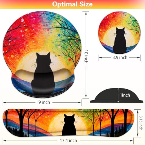 3-in-1 Mouse Pad with Wrist Rest Cute Black Cat Set