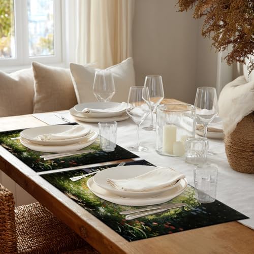 Shrahala Girl in Garden Vibrant Scene Set of 6 12 X 18 Inch Linen Placemats, Beautiful Natural Setting Burlap Table Mat Washable Double Layered Heat Insulation for Indoor/Outdoor