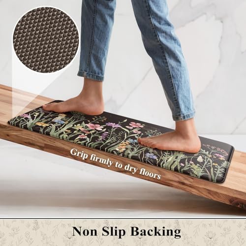 KIMODE Anti Fatigue Mats for Kitchen Floor, Farmhouse Floral Kitchen Rugs