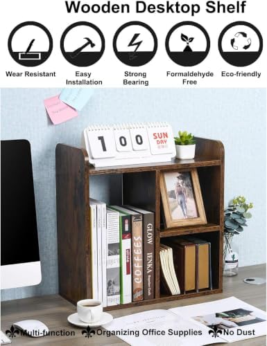 PAG-Mass Desktop Bookshelf Freestanding Wooden Countertop Bookcase Accessories Organizer Display Rack Dorm Desk Storage Shelf